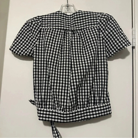 Madewell Wrap Top in Gingham Check short sleeve black and white size XXS - Picture 3 of 8